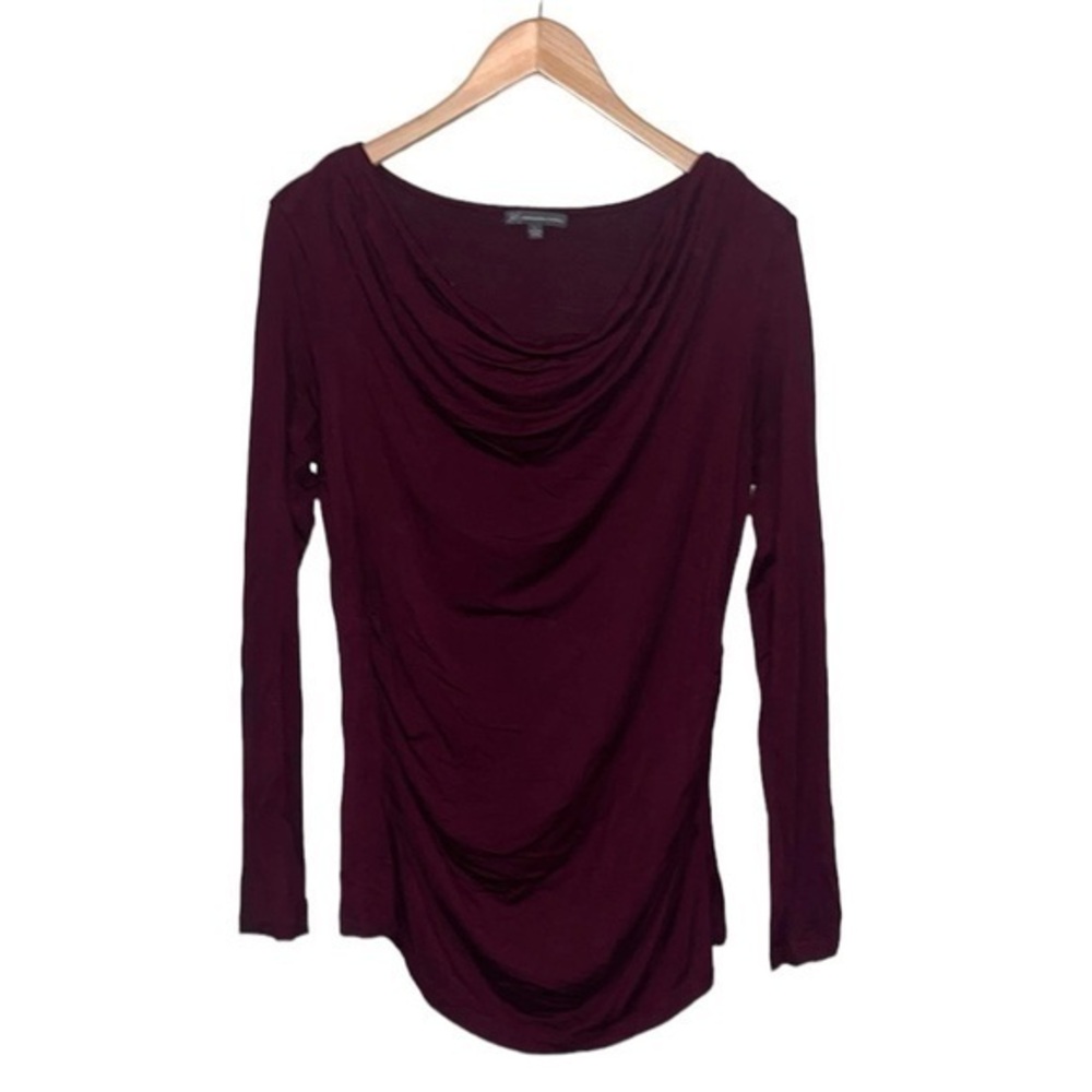 Adrianna Papell long sleeve blouse ruched sides plum color women’s size large